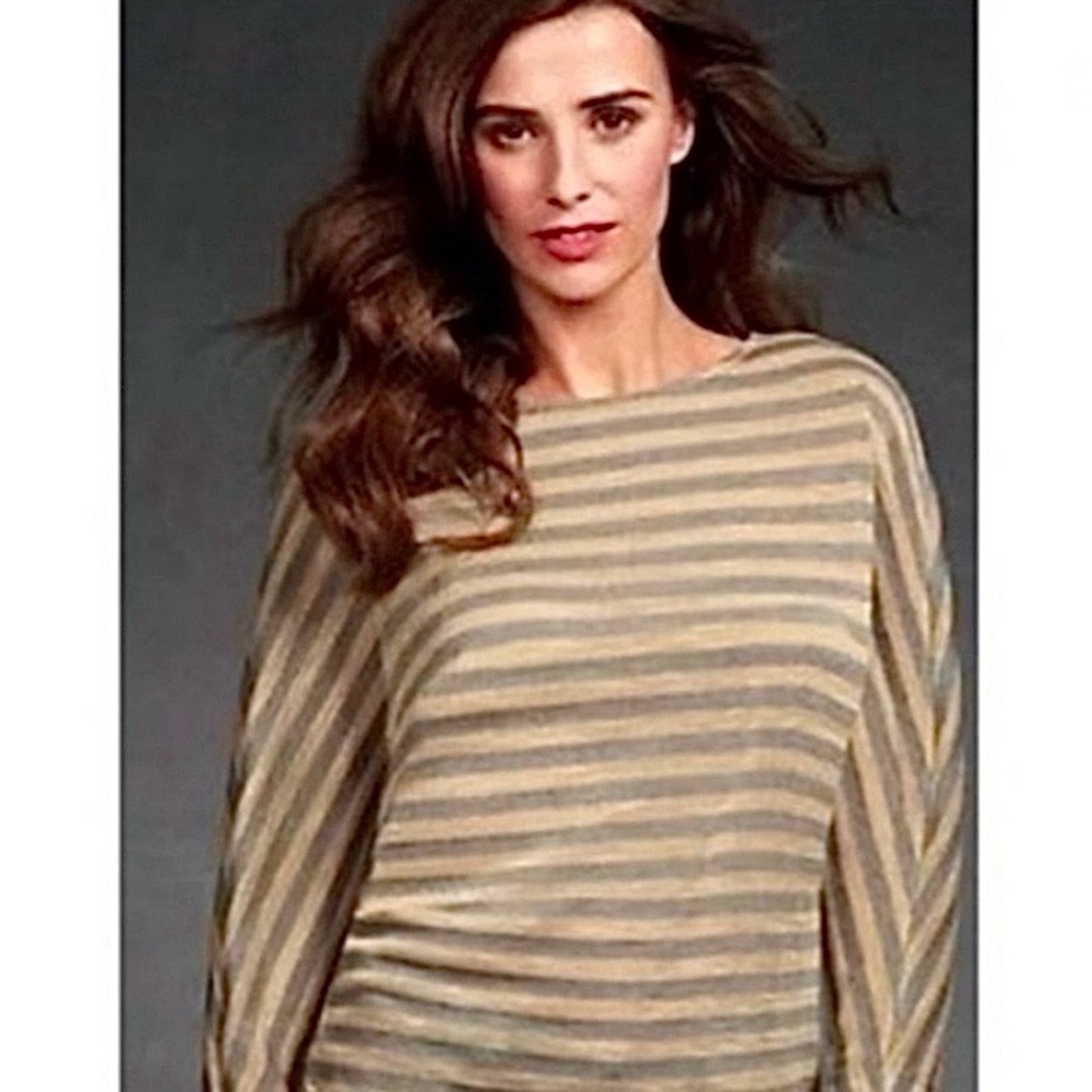 CAbi Tan and Gray Striped Dolman Top #957